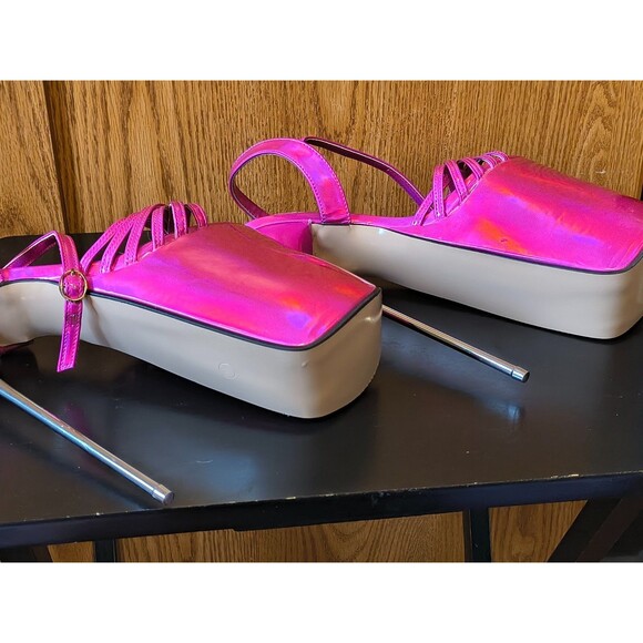 Women's Metal Thin High Heel Sandals Platform Sexy Pumps Stilettos Pink Size 40 - Picture 6 of 9